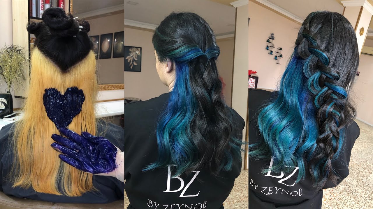 Saçı Açıb Maviye Boyama Tekniyi | Bleaching And Dyeing It Blue | Underneath Technique 2021 |
