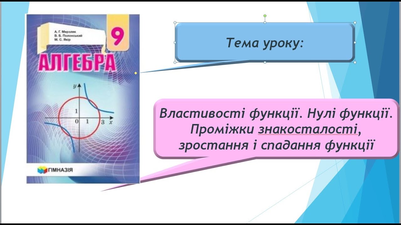 Властивості функції. Нулі функції. Проміжки знакосталості. Проміжки зростання та спадання функції