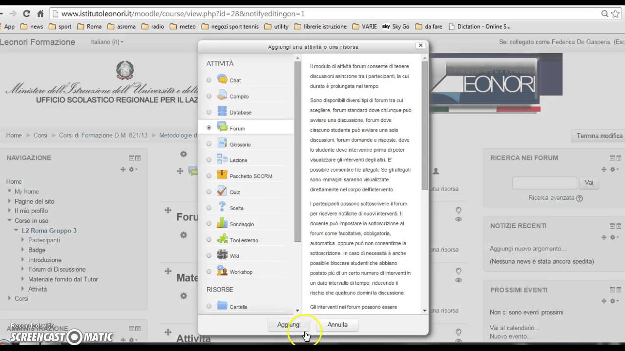 Caricare file su MOODLE
