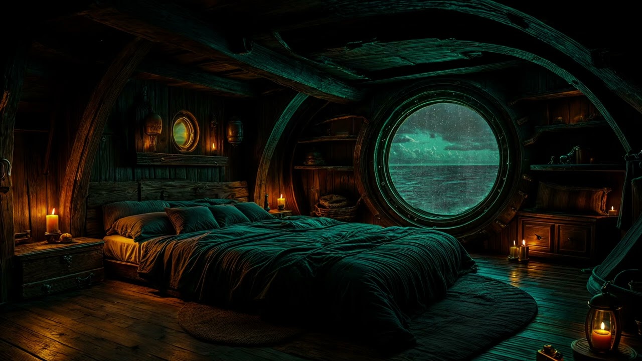 Stormy Ocean Outside Your Cabin 🌊 | Soft Rain & Cozy Bed for Deep Sleep