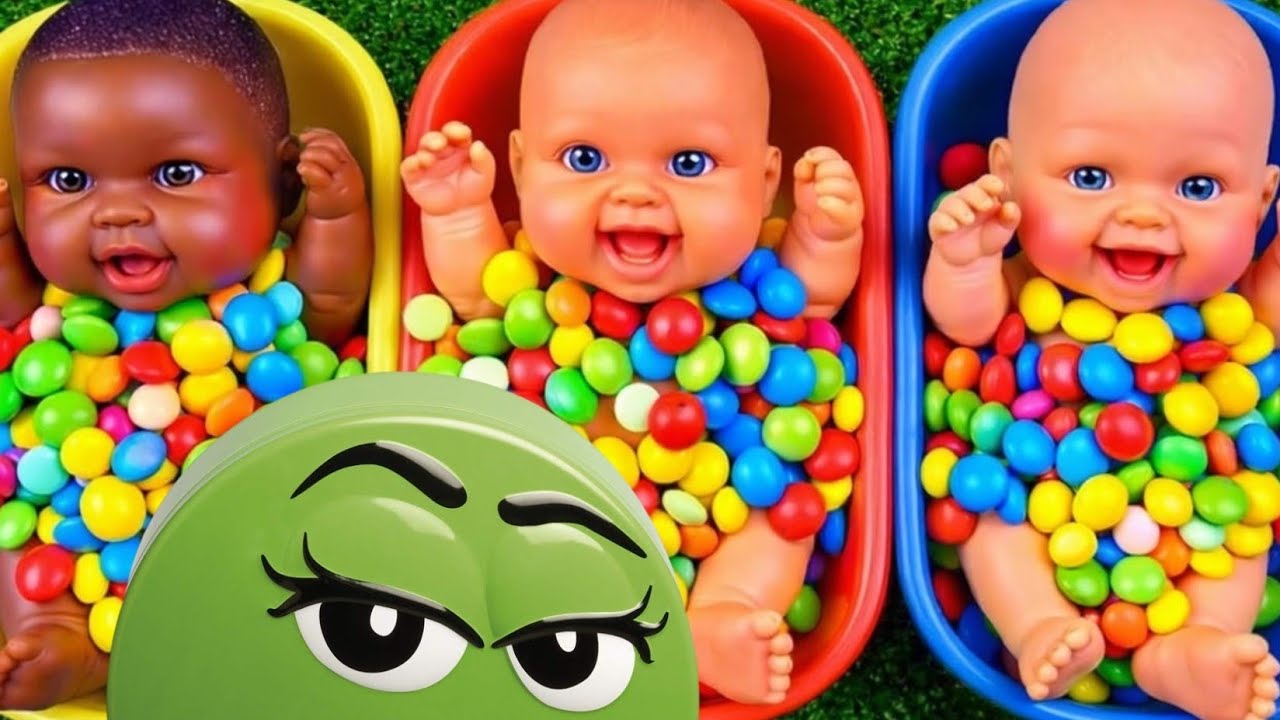 3 Rainbow BathTubs full with Candy M&M's and Magic Slime