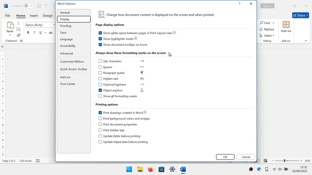 MS Word | Включите линейку и знаки форматирования.