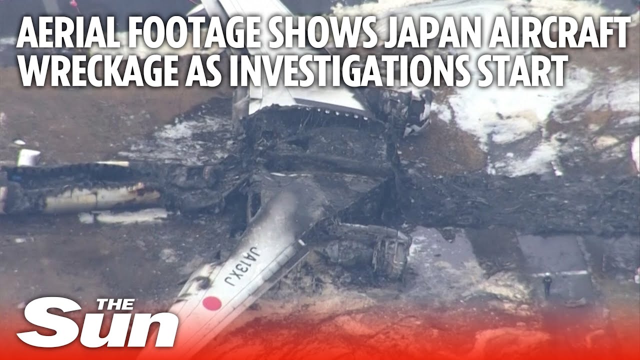 Aerial footage shows Japan aircraft wreckage as investigations start