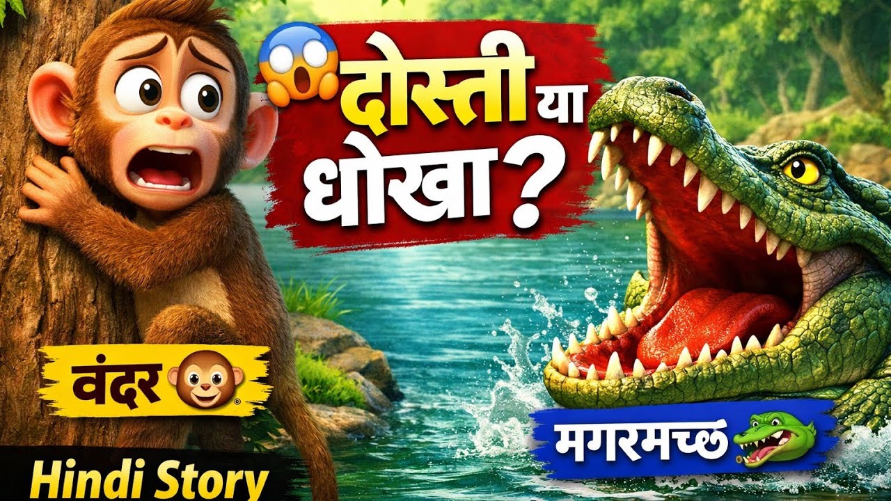 मगरमच्छ और बंदर की अनोखी कहानी 🐊🐒दिल छू लेने वाली जंगलकहानी#ViralKahani#TrendingStory#HindiStory#Jun
