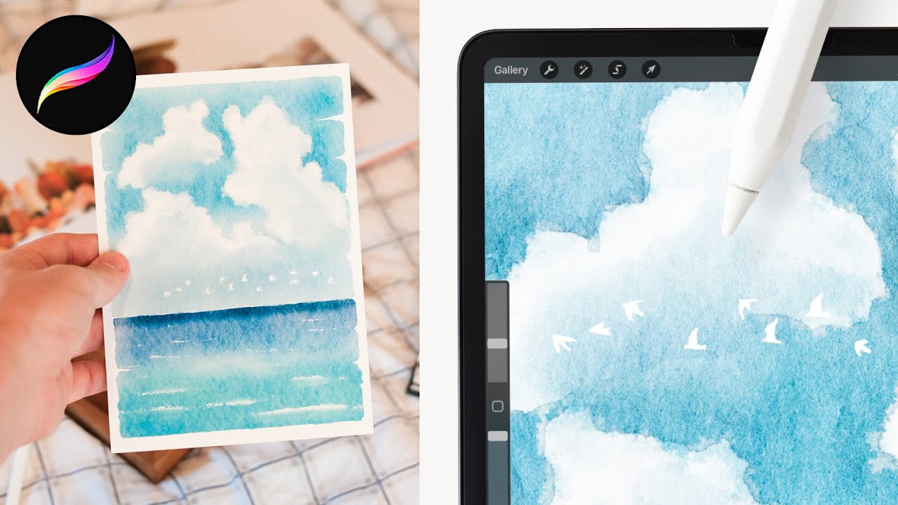 let's paint a quick watercolor ocean landscape in procreate 🌊 EASY procreate watercolor tutorial