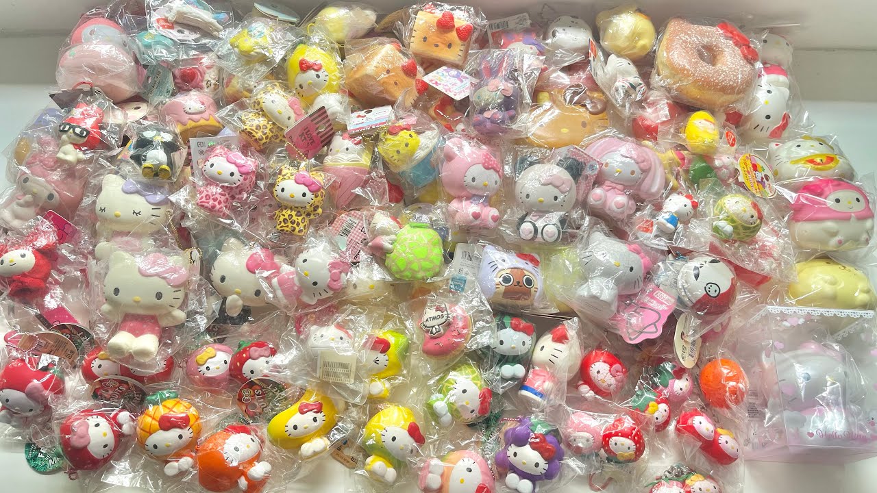 HUGE RARE HELLO KITTY + SANRIO SQUISHY COLLECTION 🍥| ASMR squishing, no talking