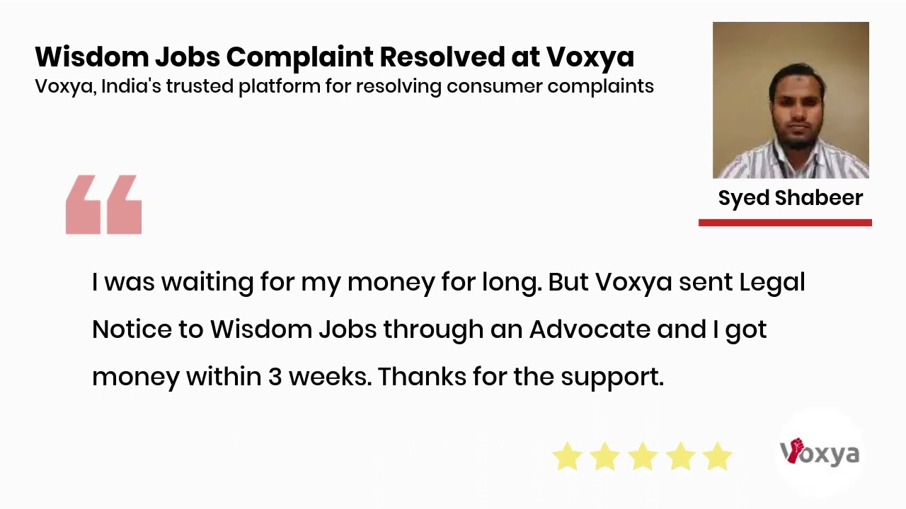 Wisdom Jobs Complaint Resolved at Voxya.com