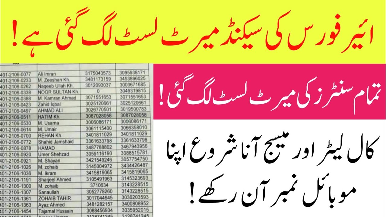 PAF Final Merit List || 2nd Merit List Update 2022 ll Jobs Information