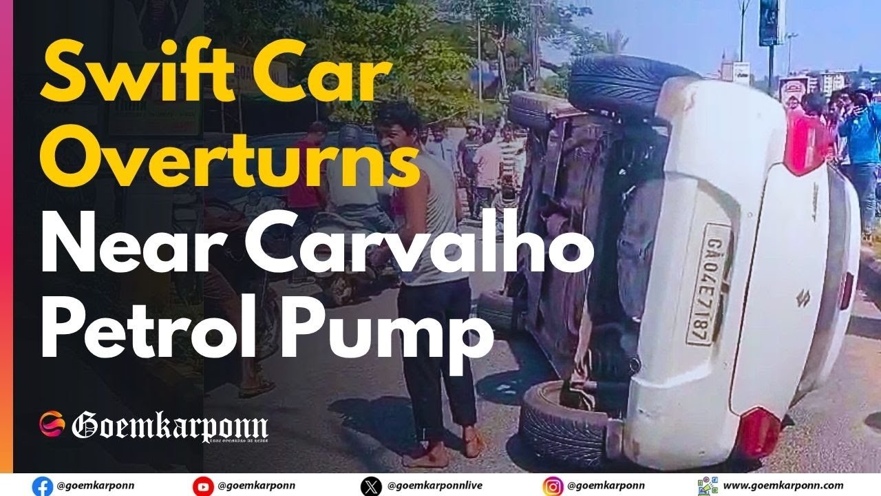 One-Way Road Chaos in Mapusa: Swift Car Overturns Near Carvalho Petrol Pump