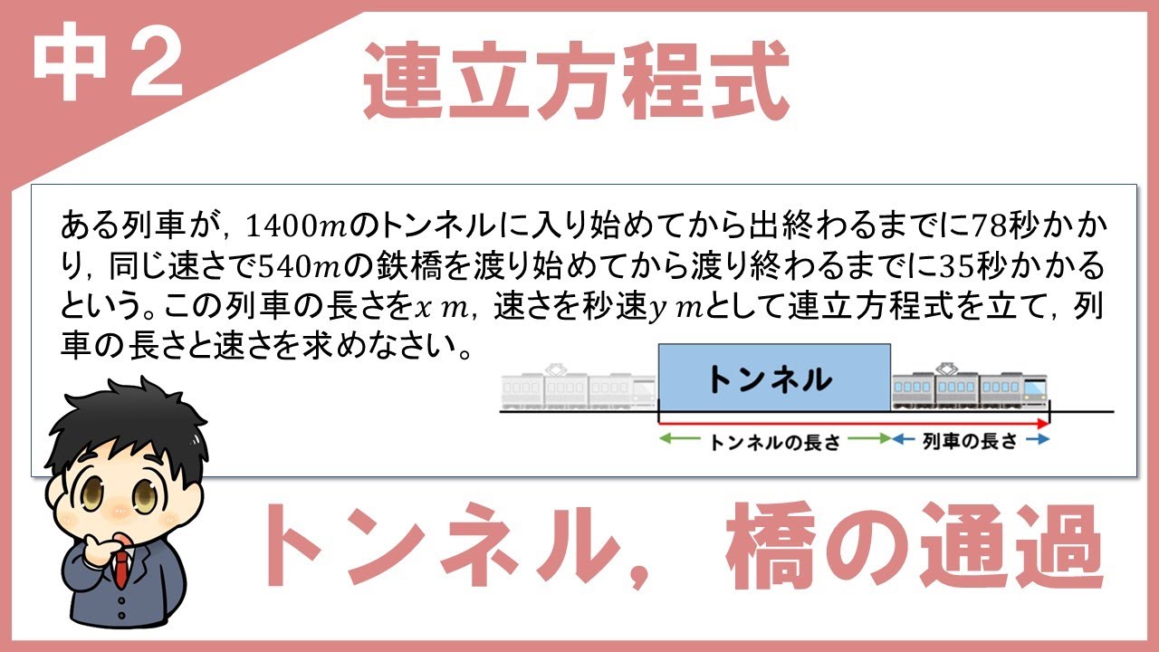 【連立方程式】鉄橋、トンネルを列車が通過する文章問題はこれでバッチリ！