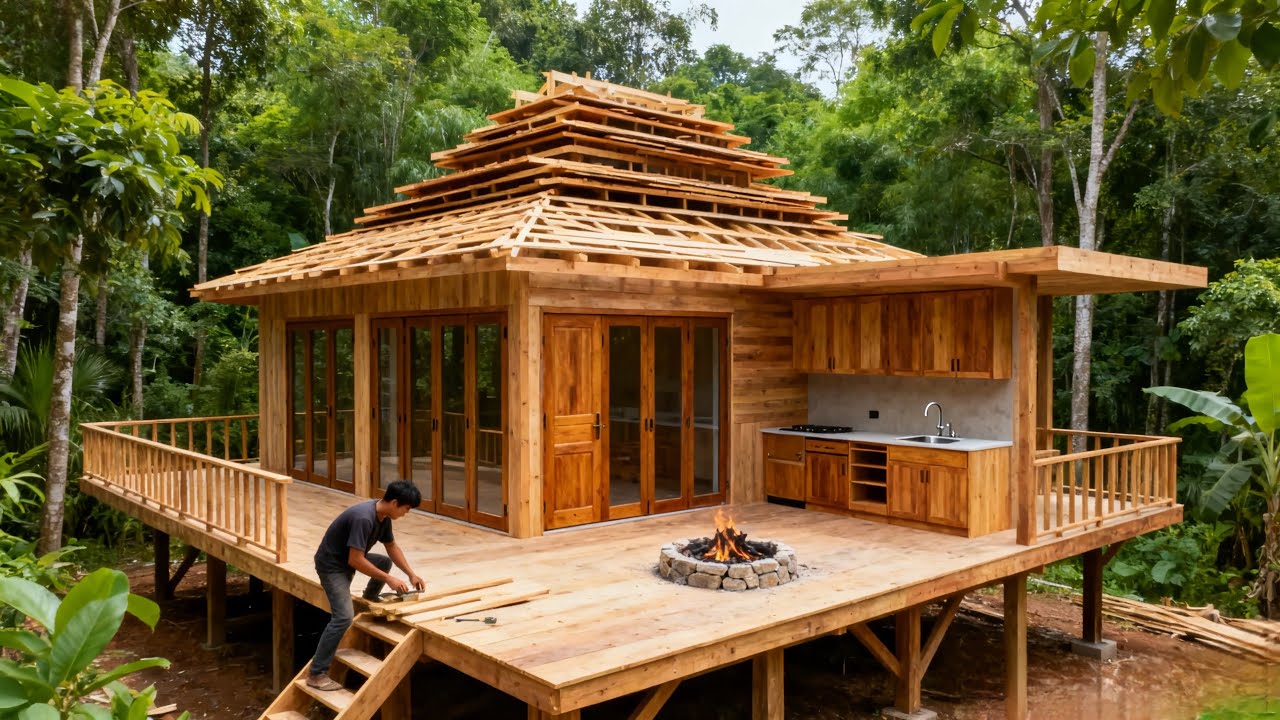 This talented young man single-handedly built a unique wooden house in the forest in just 343 days.