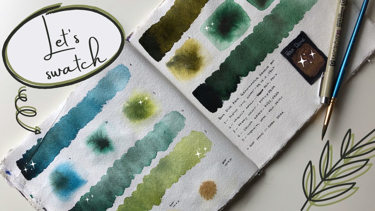 Blue Pine Arts Granulating Greens Set - Swatching handmade watercolours from India