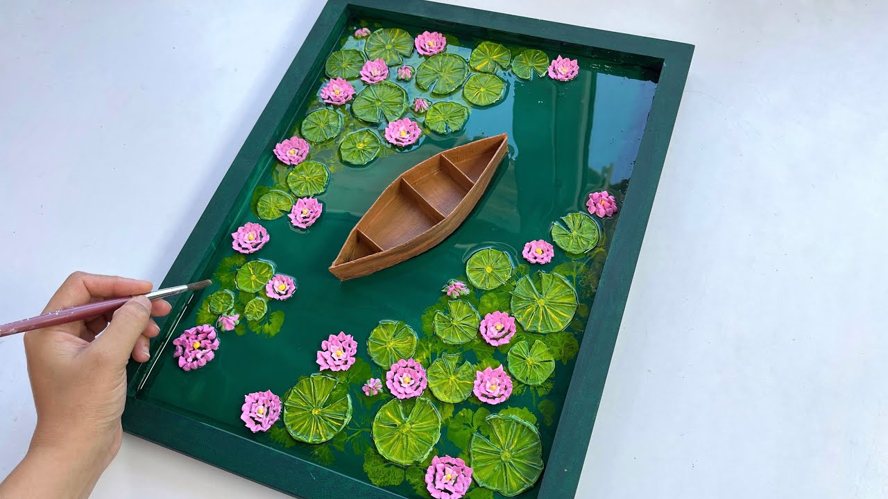 How to make a Lotus Pond Without Using Resin | Step by Step Texture Art Tutorial | diy home decor