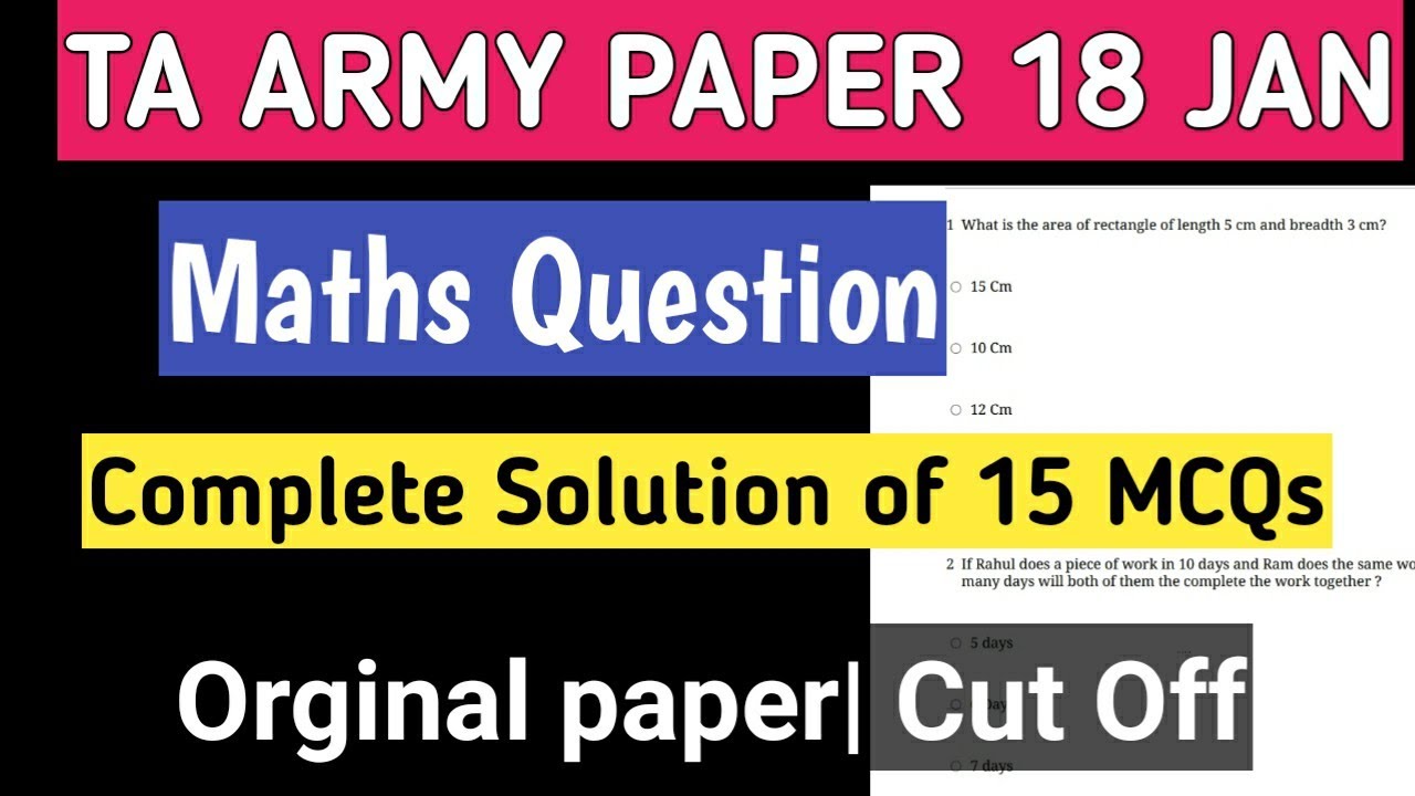 TA ARMY MATHS PAPER SOLUTION | Complete Solution of 15 MCQs| Cut off| English मे| Original paper