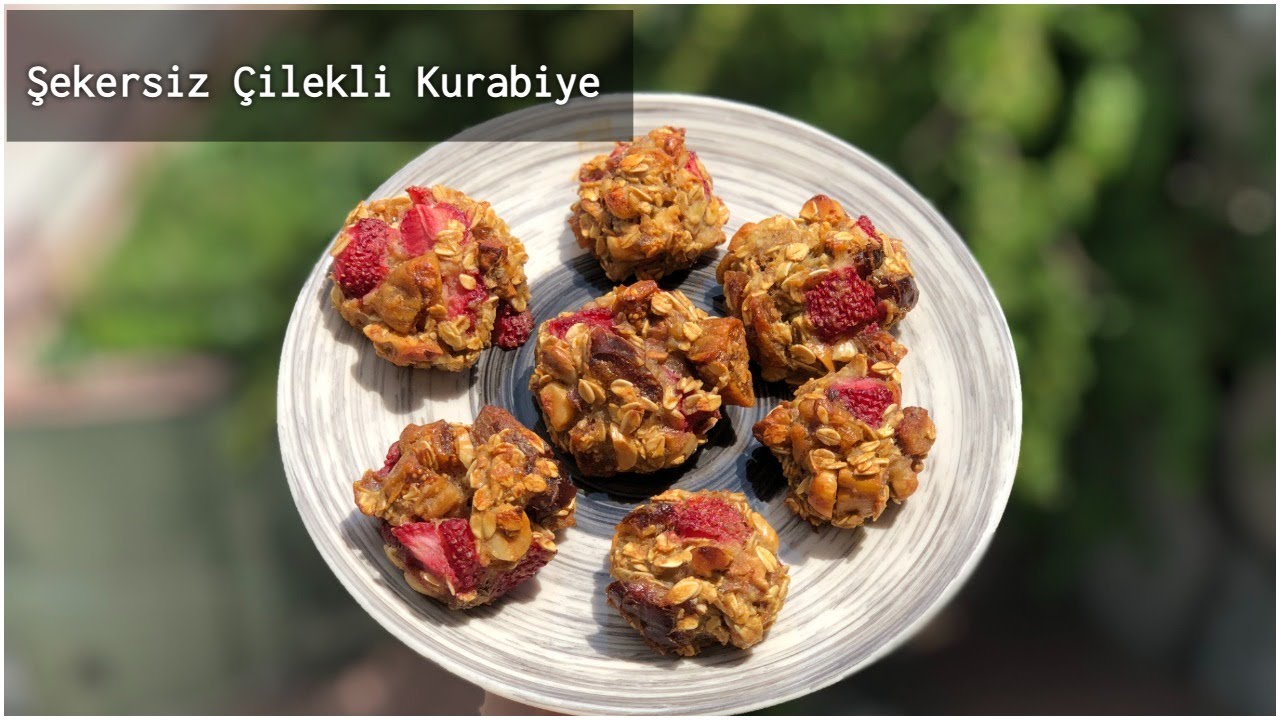 Rafine Şekersiz Çilekli Kurabiye | Kuru Meyveli Diyet Kurabiyesi | Unsuz, Şekersiz, Yağsız