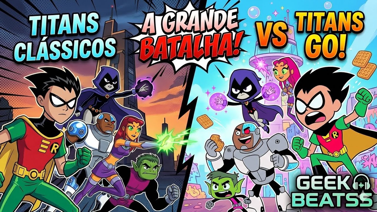 TEEN TITANS GO VS TEEN TITANS CLÁSSICO ( clipe homenagem ) clipe geek Beats a grande batalha 
