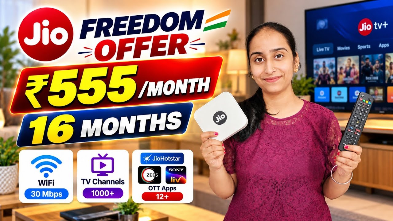 Jio Freedom Offer ₹555/Month for 16 Months 🔥 | WiFi + TV + OTT | Full Details
