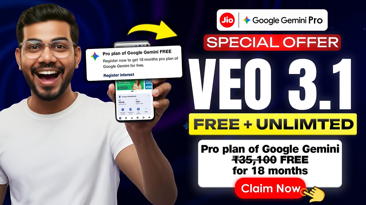 Get FREE Gemini Pro & Veo 3.1 for 18 Months with Jio's AMAZING Offer