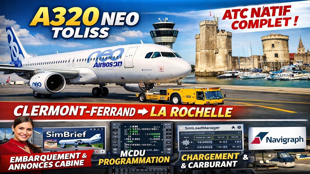 X-Plane 12 ✈️ Vol Ultraréaliste en A320 neo : Clermont-Ferrand (LFLC) ➡️ La Rochelle (LFBH)