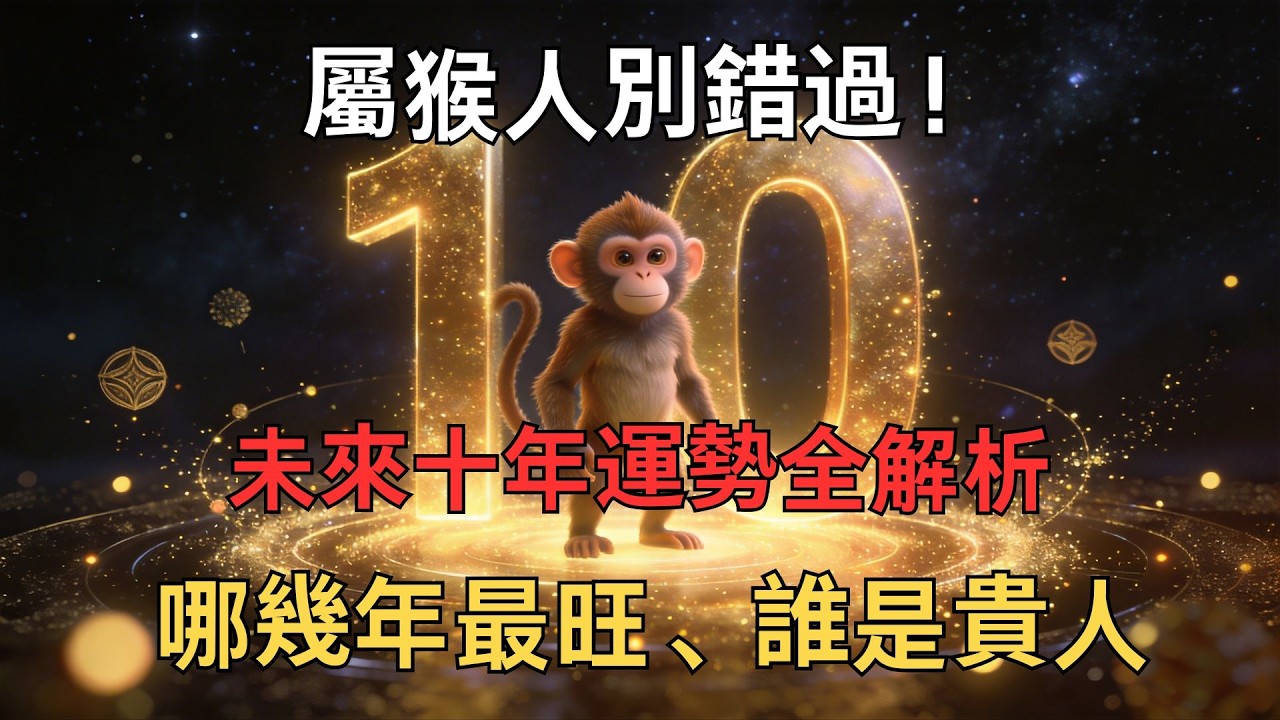 屬猴人別錯過！未來十年運勢全解析，哪幾年最旺、誰是貴人，現在告訴你！#生肖 #运势 #財運 #命运 #2026年生肖运势 #马年运势 #2026年生肖運勢 #生肖猴 #生肖猴運勢#十年運勢#貴人