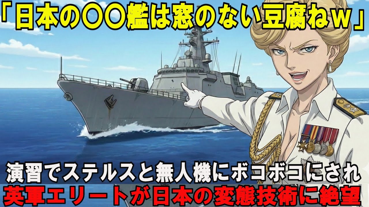 【海外の反応】英国の女性提督「日本の護衛艦は窓のない豆腐ねｗ」→演習でステルスと無人機にボコボコにされ、最新鋭CICを見て絶叫してしまう【スカッと】【アニメ】