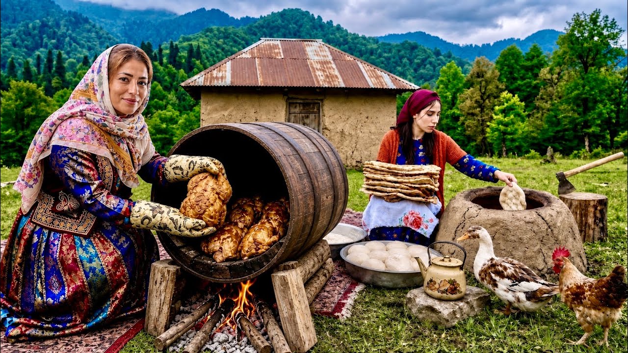 Living Rural Life in Iran | Cooking Roast Chickens in Iron Barrel 