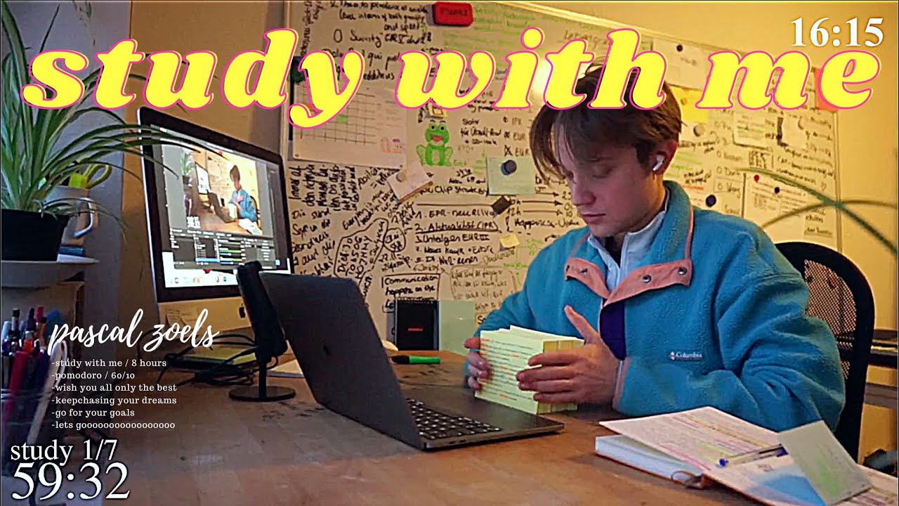 8 HOUR study with me / rain sounds / pomodoro - 60/10 -