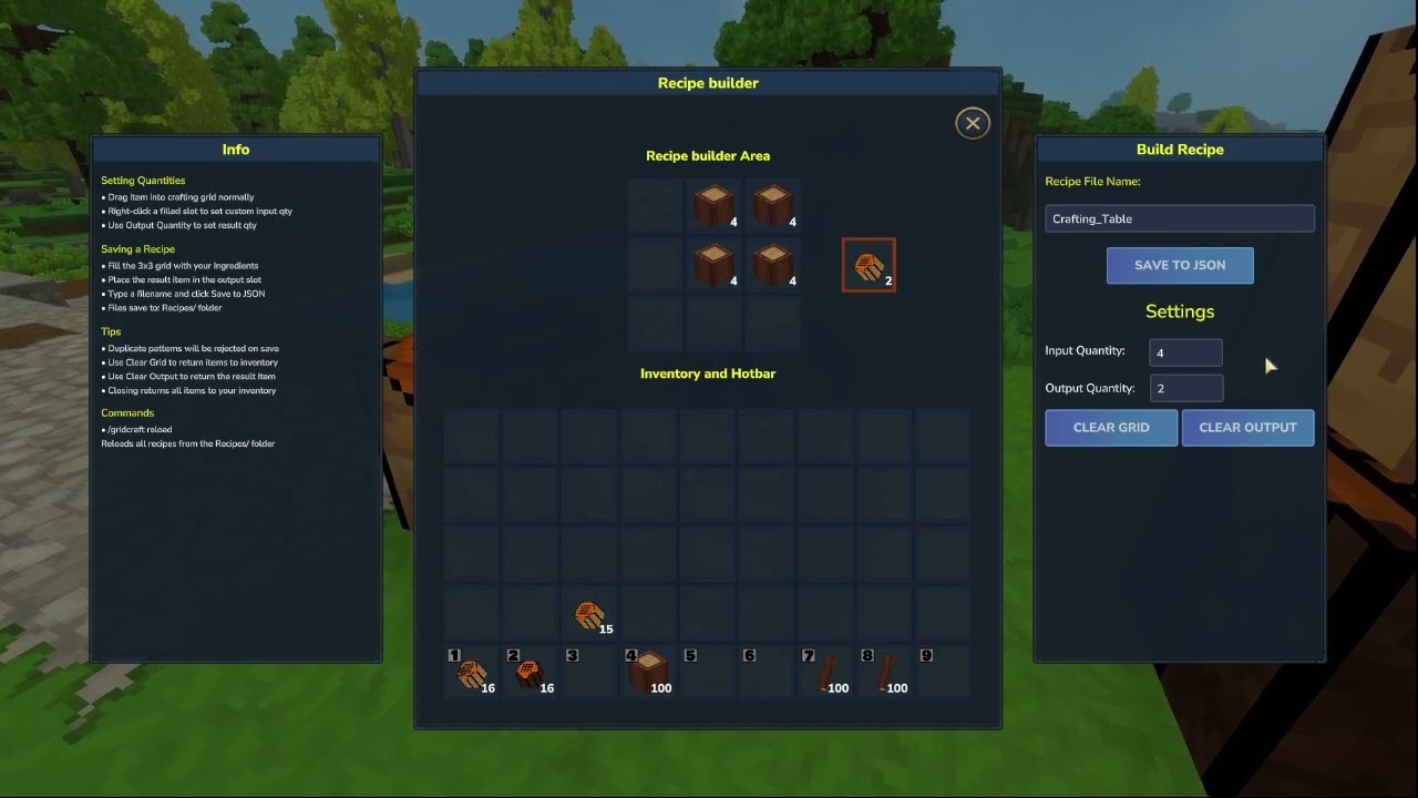 Hytale Gridcraft mod. Update RecipeBuilder.