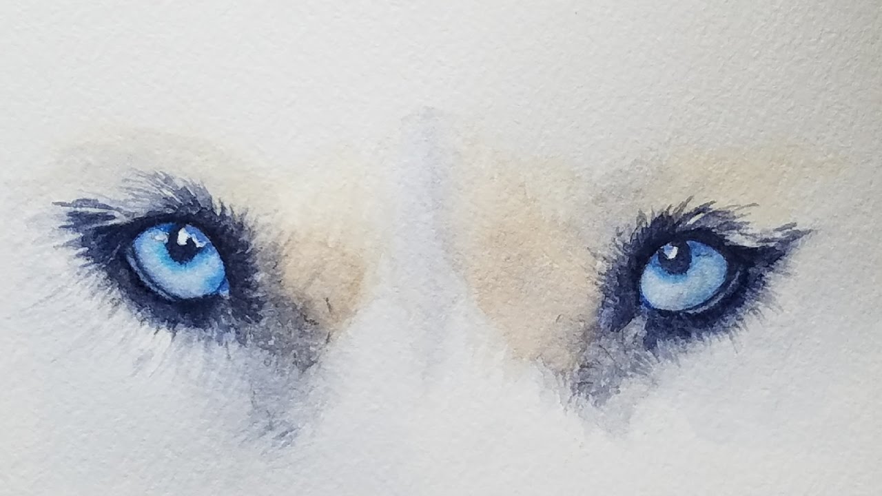 How to Paint Blue Dog Eyes in Watercolor - Husky