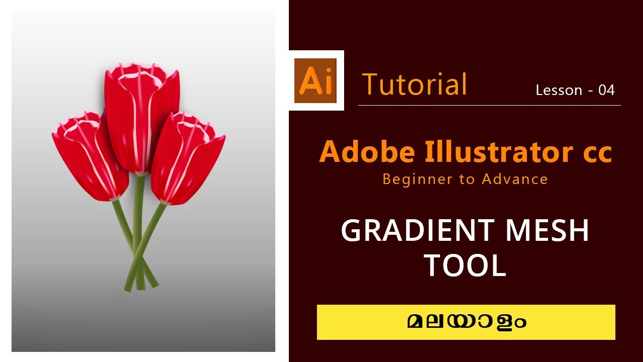How to apply a Gradient Mesh Tool in Adobe Illustrator | Malayalam illustrator tutorial. Lesson - 04