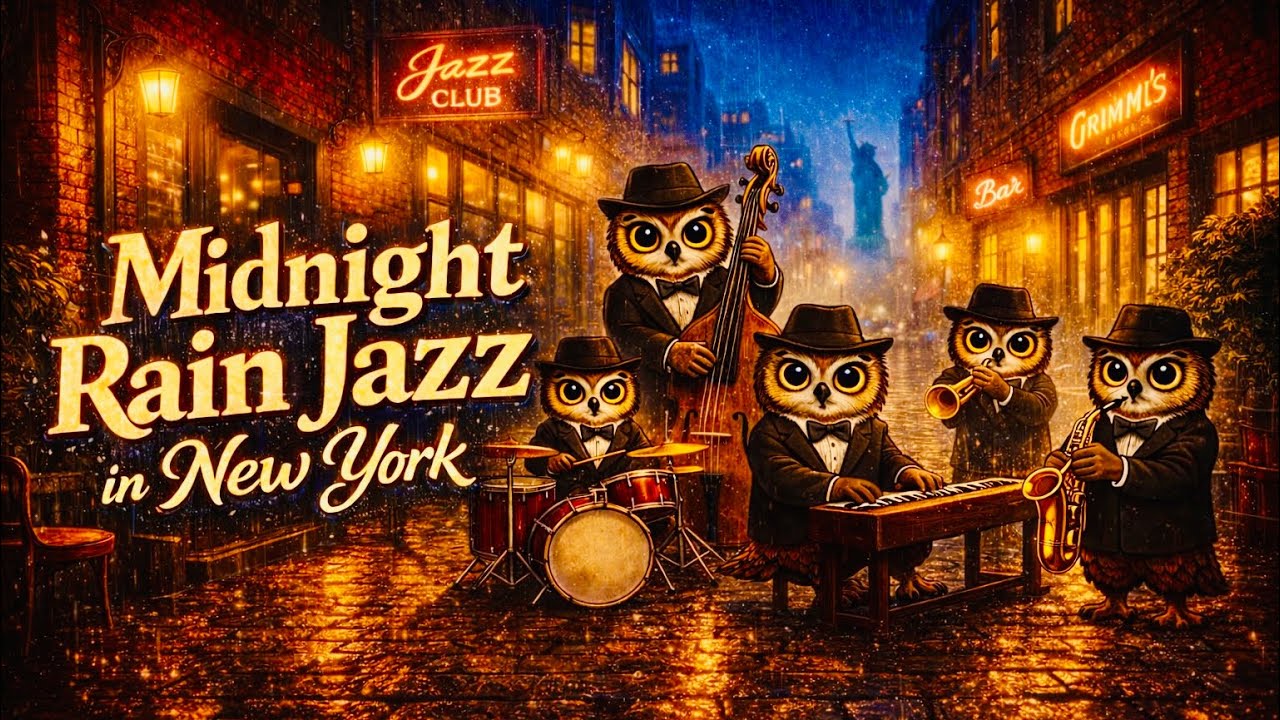 Midnight Rain Jazz in New York | Smooth Swing Jazz with Rain Sounds for Relaxing Nights