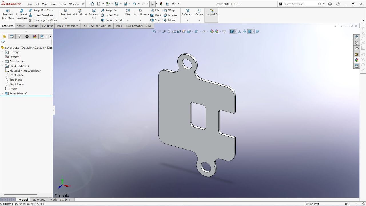 Cover plate | Solidworks tutorials 04 | Learn in brief