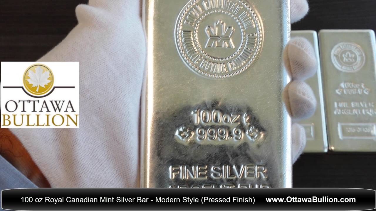 100 oz Royal Canadian Mint Silver Bar - Modern Style (Pressed Finish)  Sell Silver Ottawa