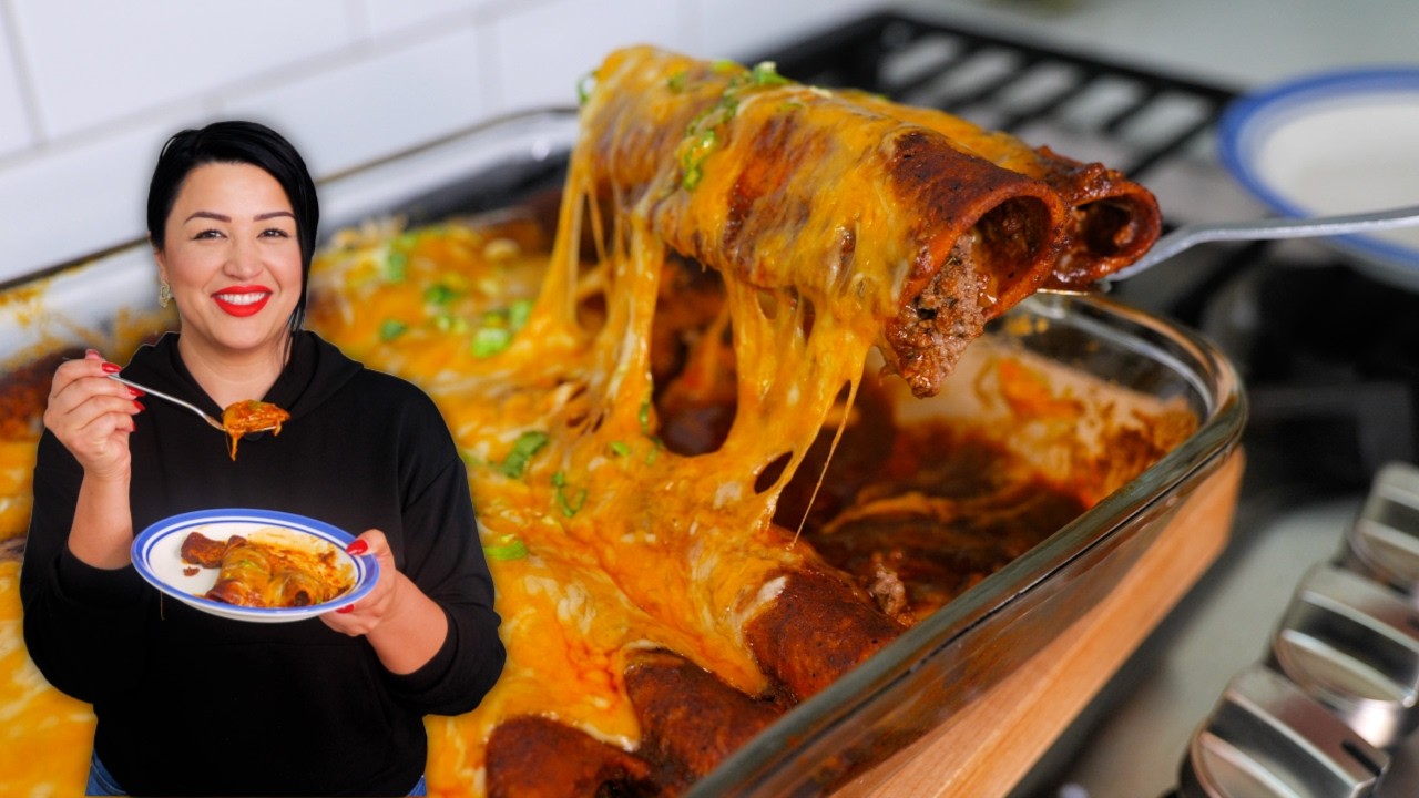 EASY Cheesy Red GROUND BEEF ENCHILADAS Recipe | Mexican Food Recipes