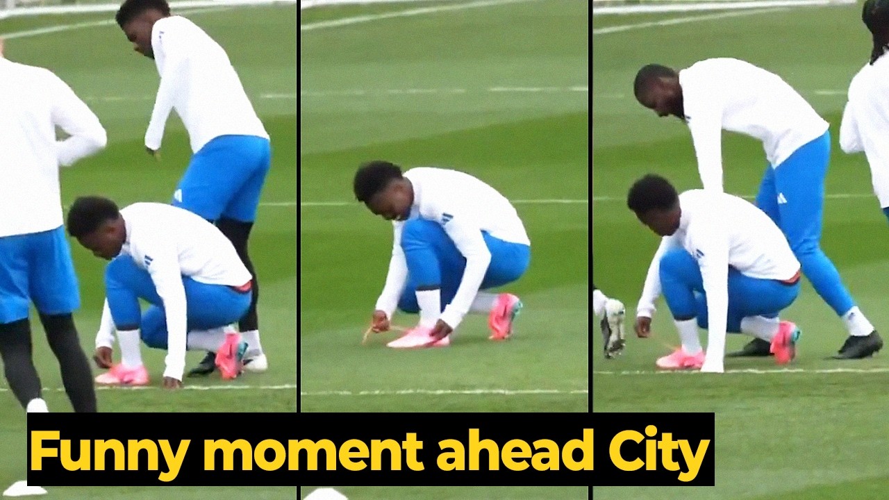 Vinicius pranked tying his shoelaces in final training ahead of Man City clash