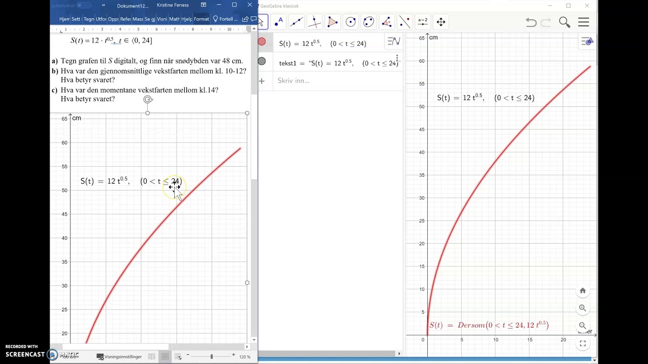 Gjennomsnittlig og momentan vekstfart i GeoGebra 6