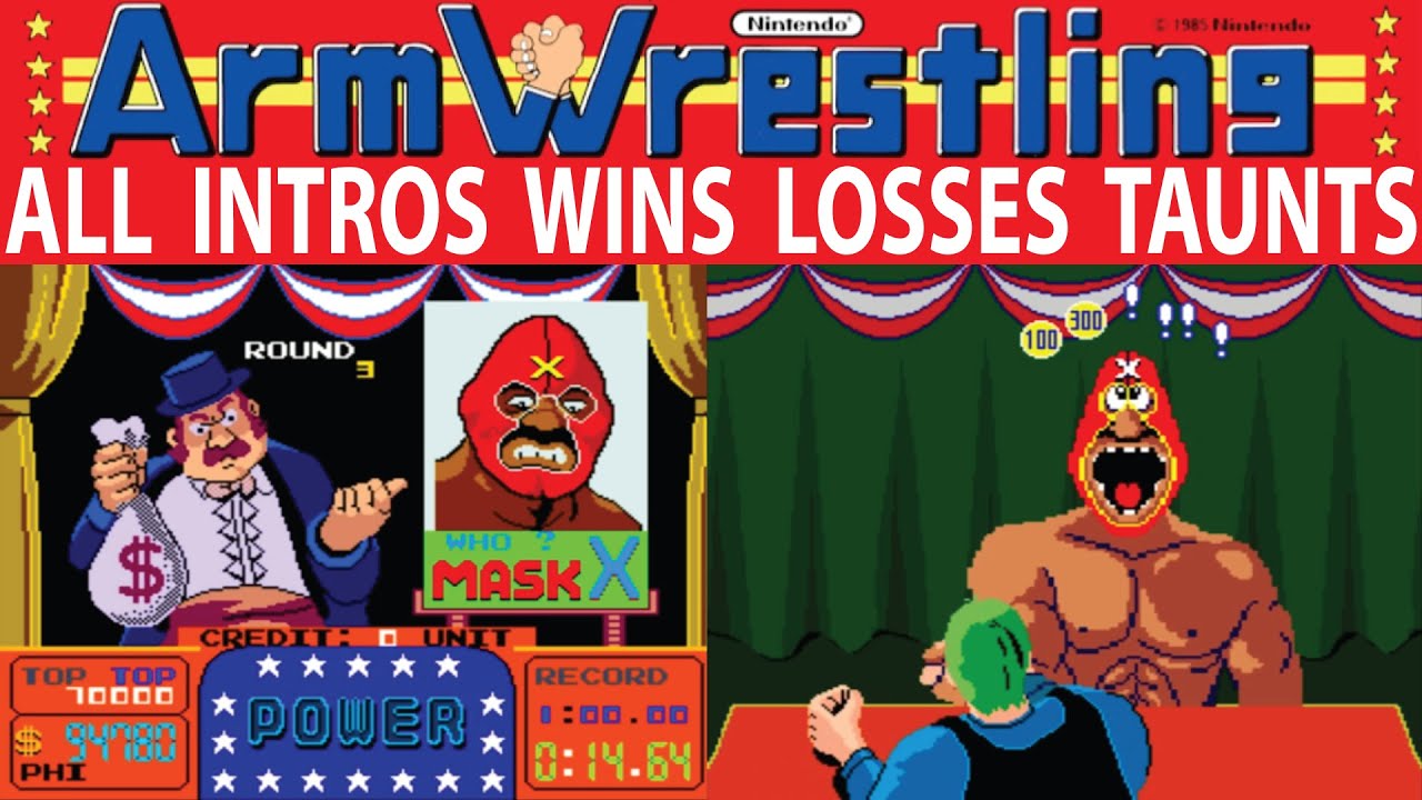Arm Wrestling Nintendo Arcade 1985 - All Intros - Wins - Losses - Taunts