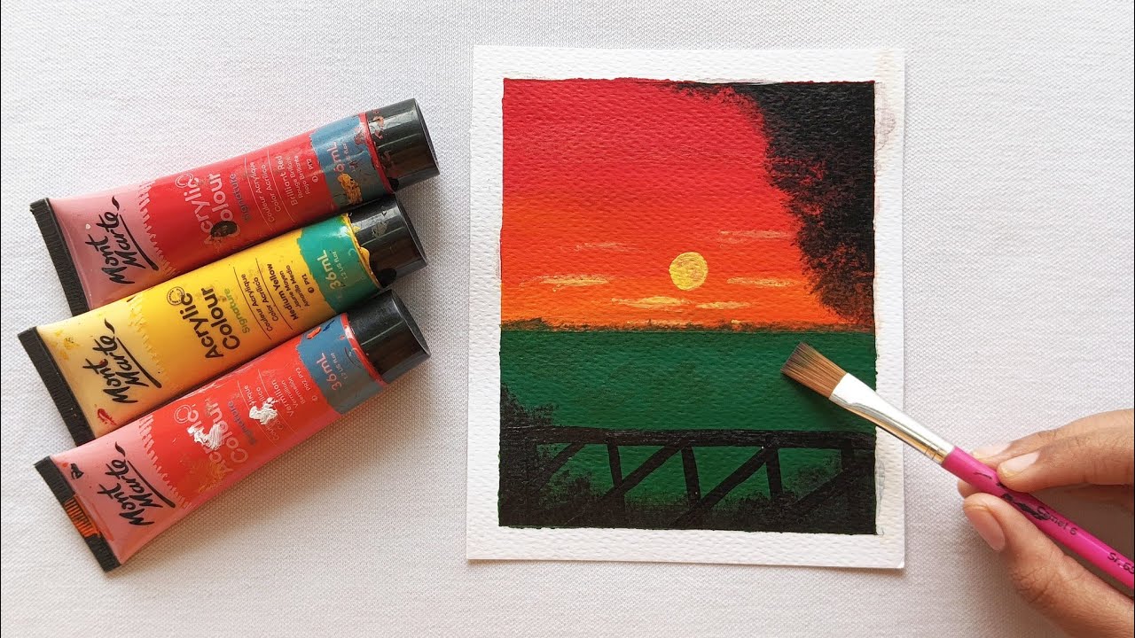 Easy sunset fence painting 🎨 | Acrylic painting for beginners
