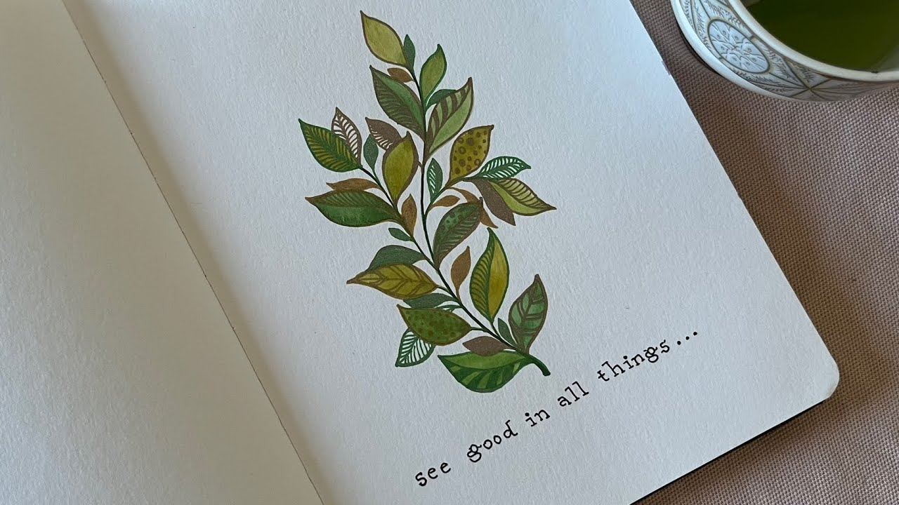 Leaf in watercolor & glitter pens | Twilight Art