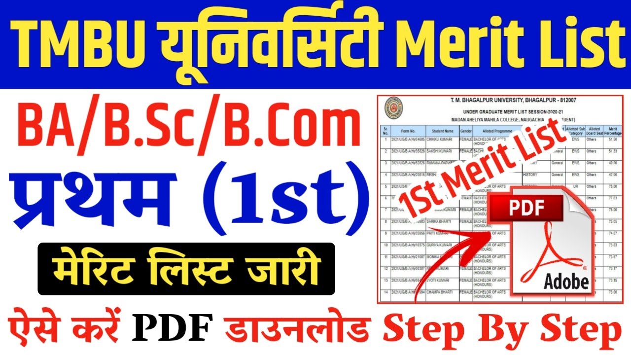 How to download TMBU Part 1 merit list PDF 2021 : How to download TMBU BA merit list PDF 2021