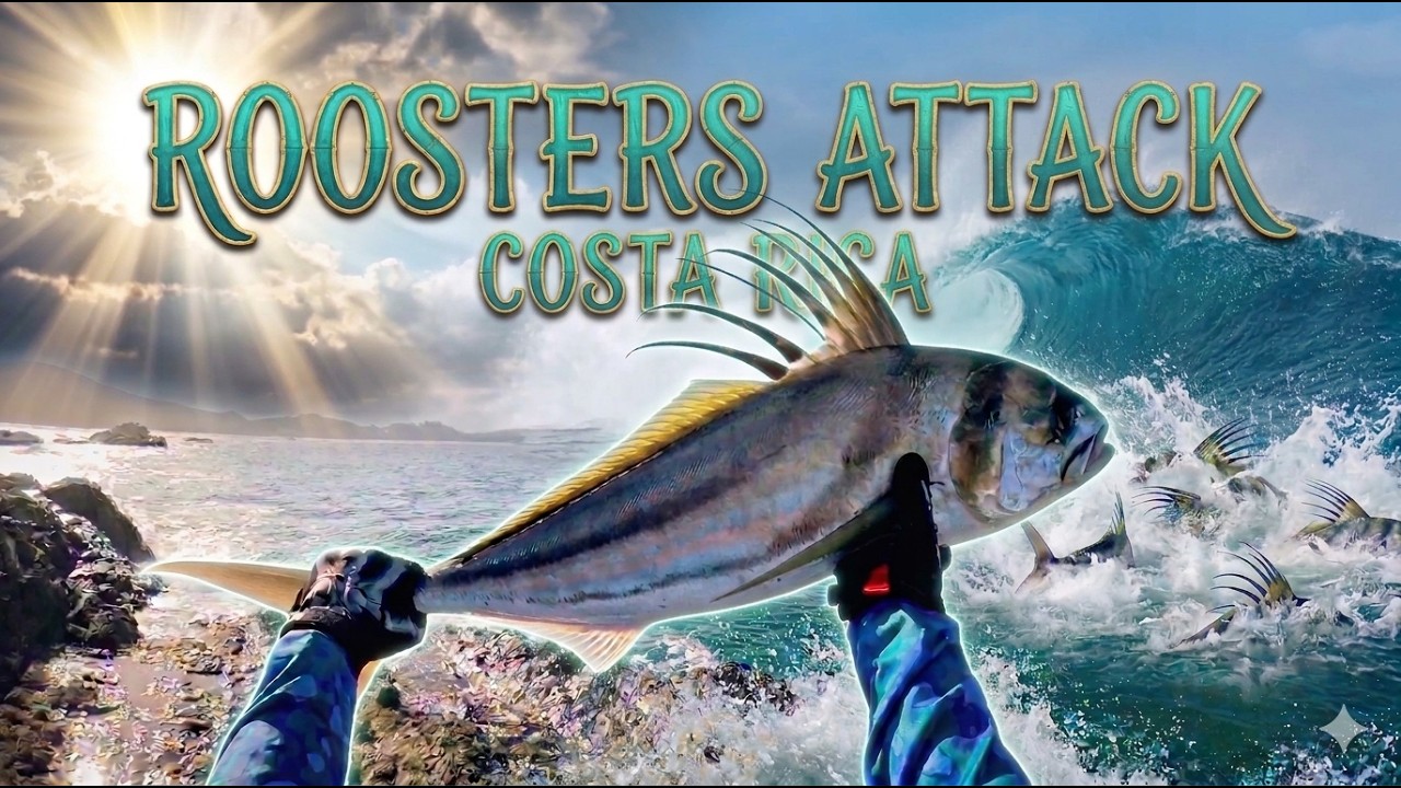 ROOSTER FISH Attacking TOP-Water- Shore Fishing COSTA RICA Rock Islands