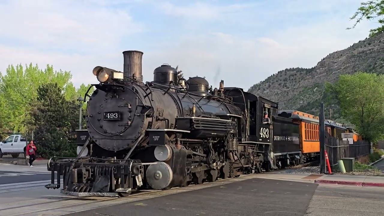 Durango & Silverton No. 493 Screaming Through Downtown Durango, CO
