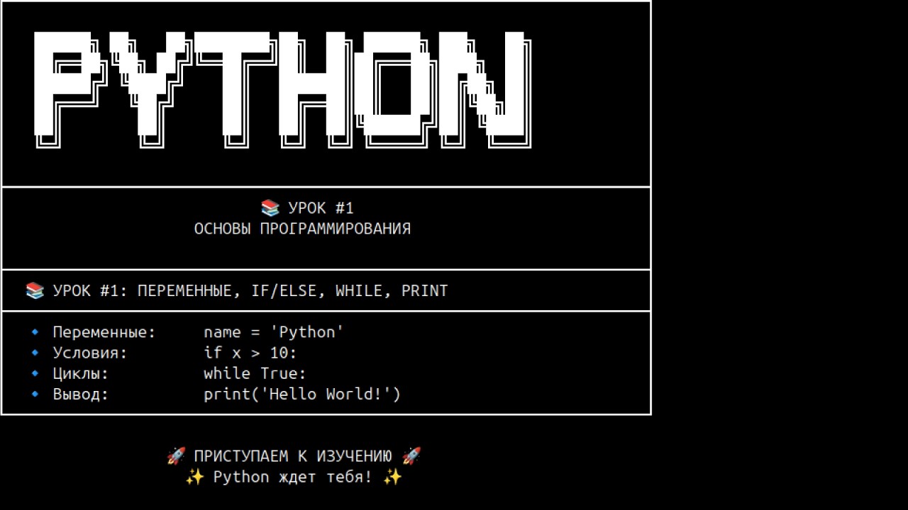 🐍 Python с нуля. Урок 1: Переменные, условия и циклы.