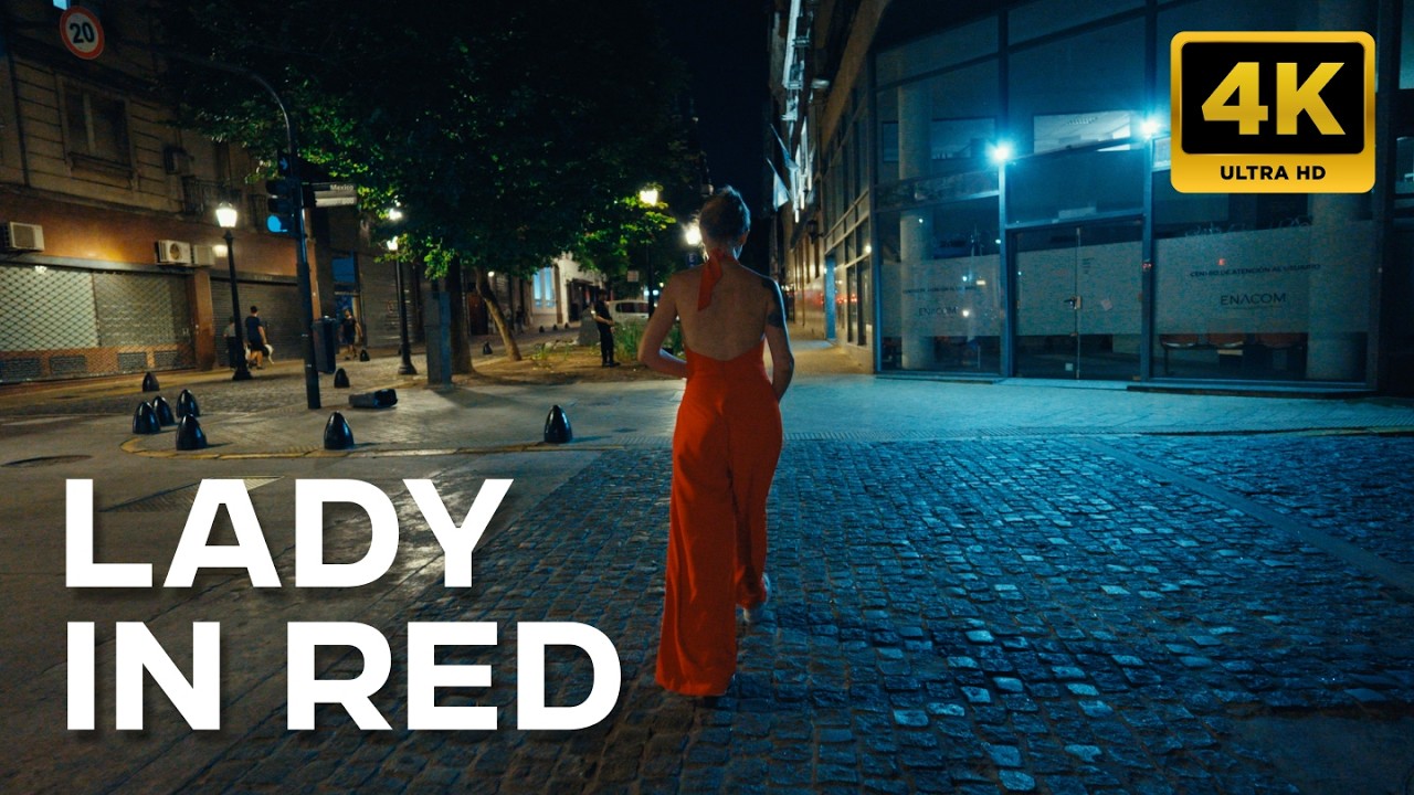 A Lady in Red Walking Through Buenos Aires at Night 🇦🇷 Cinematic City Walk (4K)