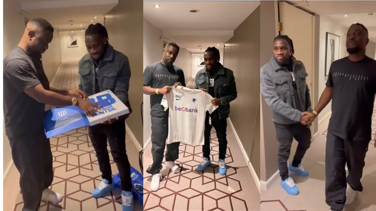 Black Stars Player Joseph Paintsil Meets Sarkodie, Gifts Him A Jersey.