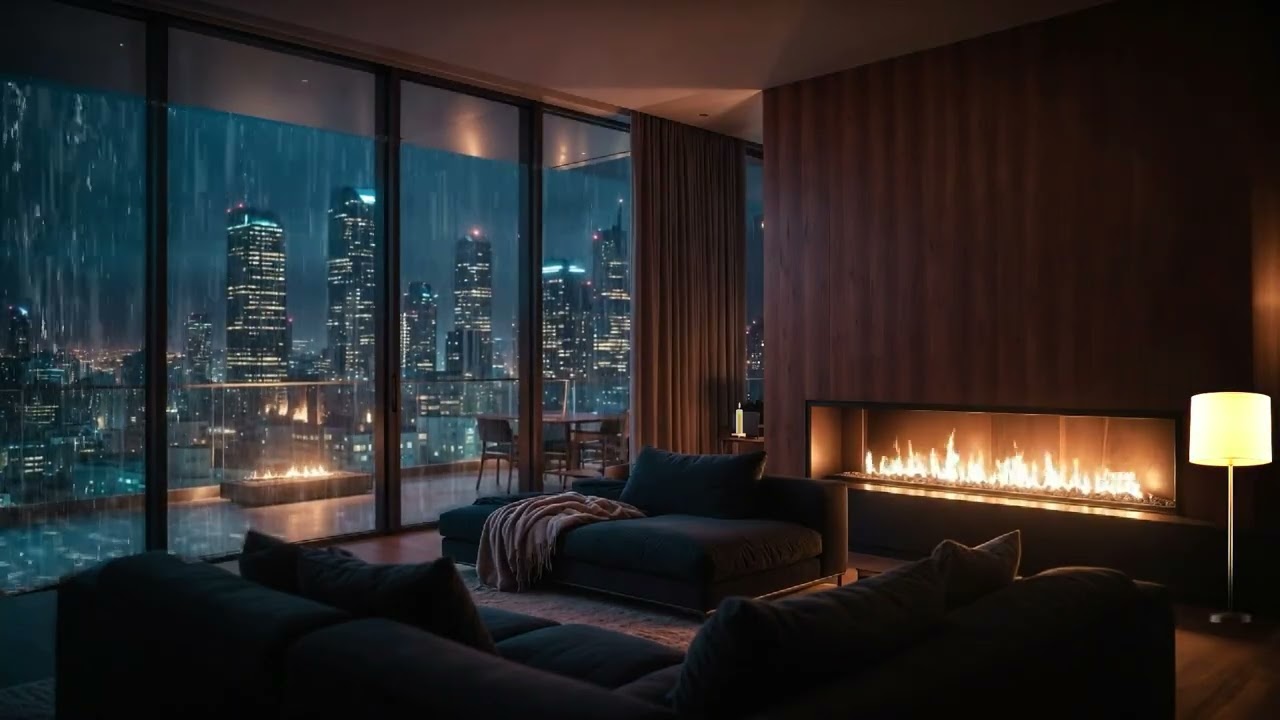 Cozy Luxury Bedroom Rain Ambience with Fireplace 🔥 Rain Sounds for Sleep (3 Hours)