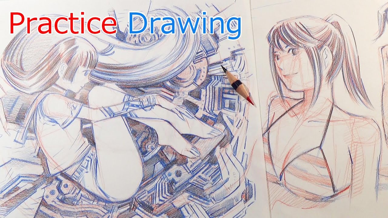 朱藍鉛筆短くなるまで練習ラクガキ（Practice drawing : real time)
