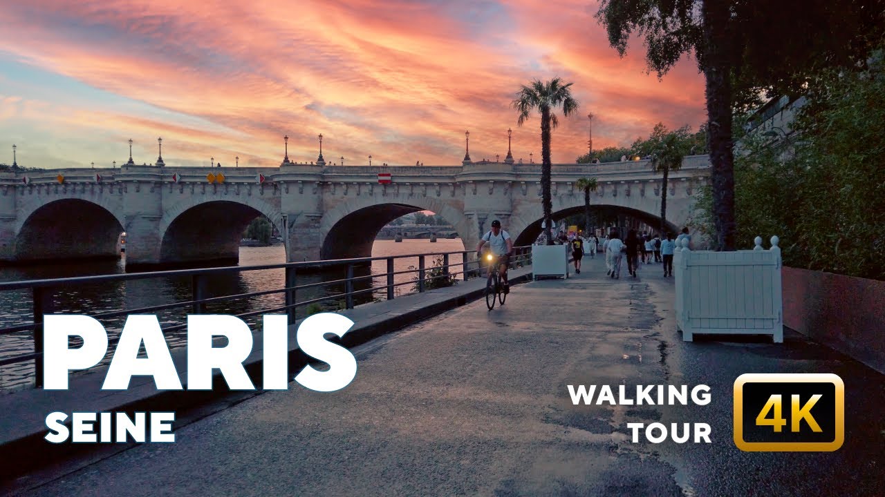 Paris – 4K Summer walk along the river Seine at sunset