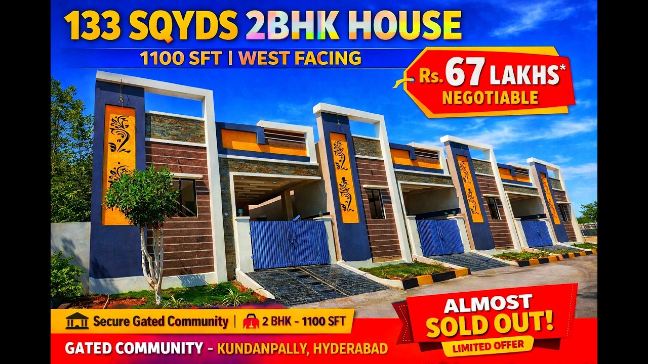 133 Sqyds 2BHK West Face House @ ₹67 Lakhs | Gated Community | Kundanpally Hyderabad