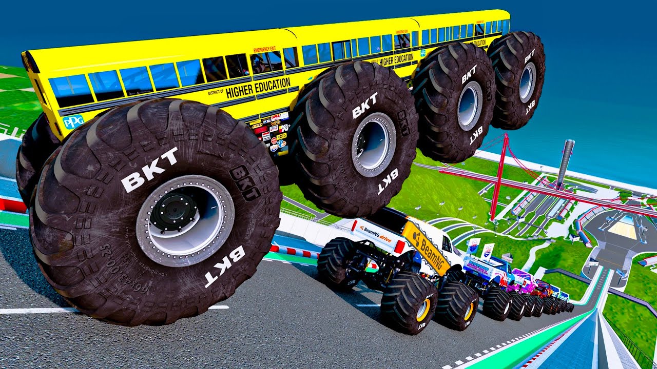 Monster Truck Jumps Aerial Car Crash Madness in BeamNG!